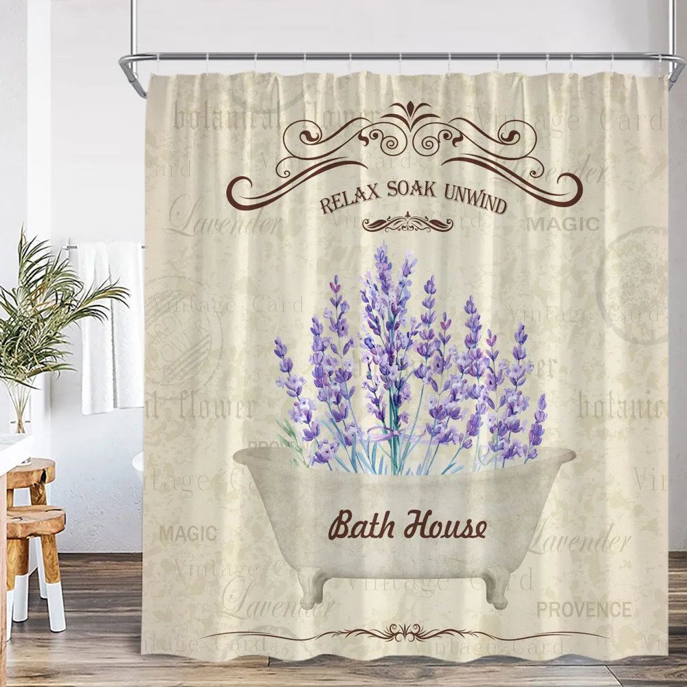 Motivational Quotes Farmhouse Shower Curtain Daisy Lavender Succulent Plant Spring Bath Curtain Vinatge Floral Bathtub Curtain