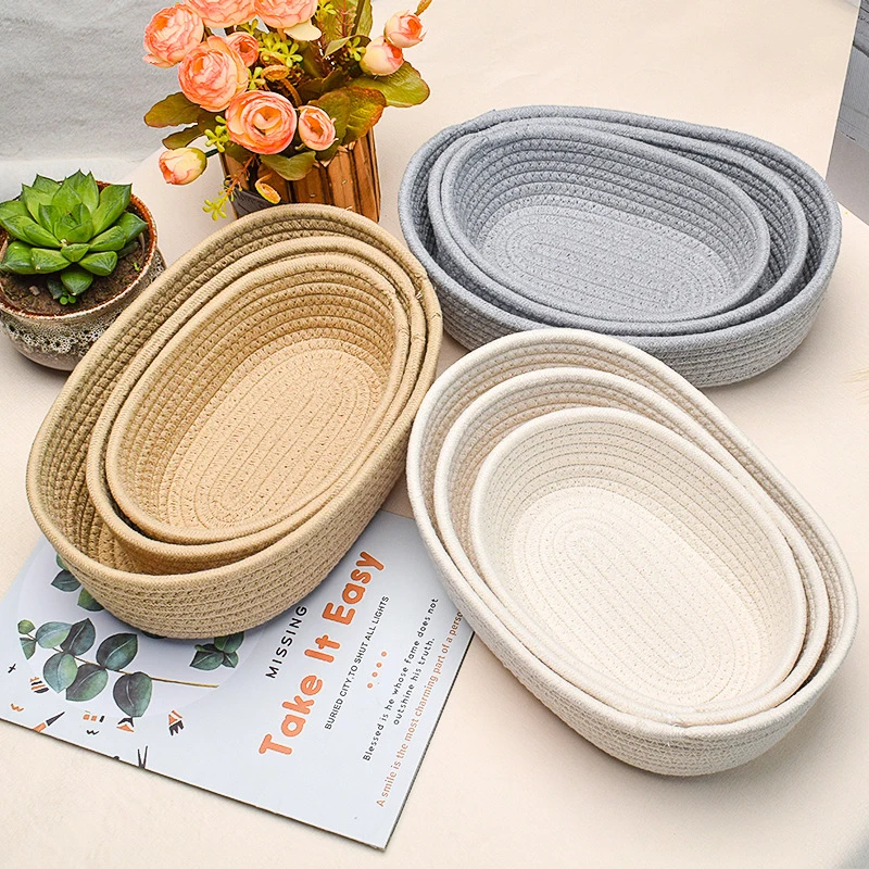 Nordic Woven Cotton Rope Storage Baskets Organize Boxs Sundries Key Cosmetics Storage Baskets Desktop Sundries Organize Basket