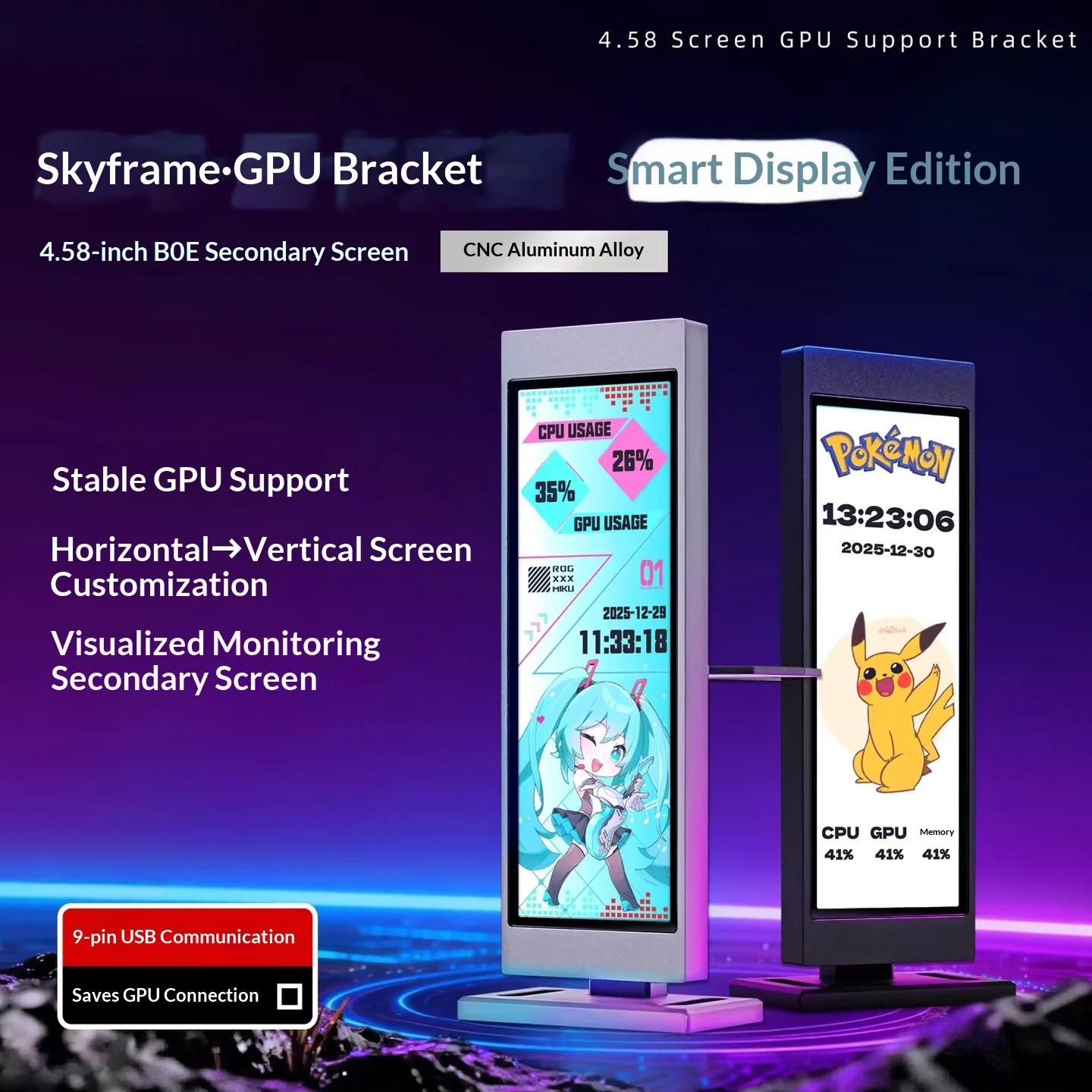 JIXUWANTU Sky Piercing Case Secondary Display Graphics Card Stand Jackhammer Smart Display Computer Monitoring