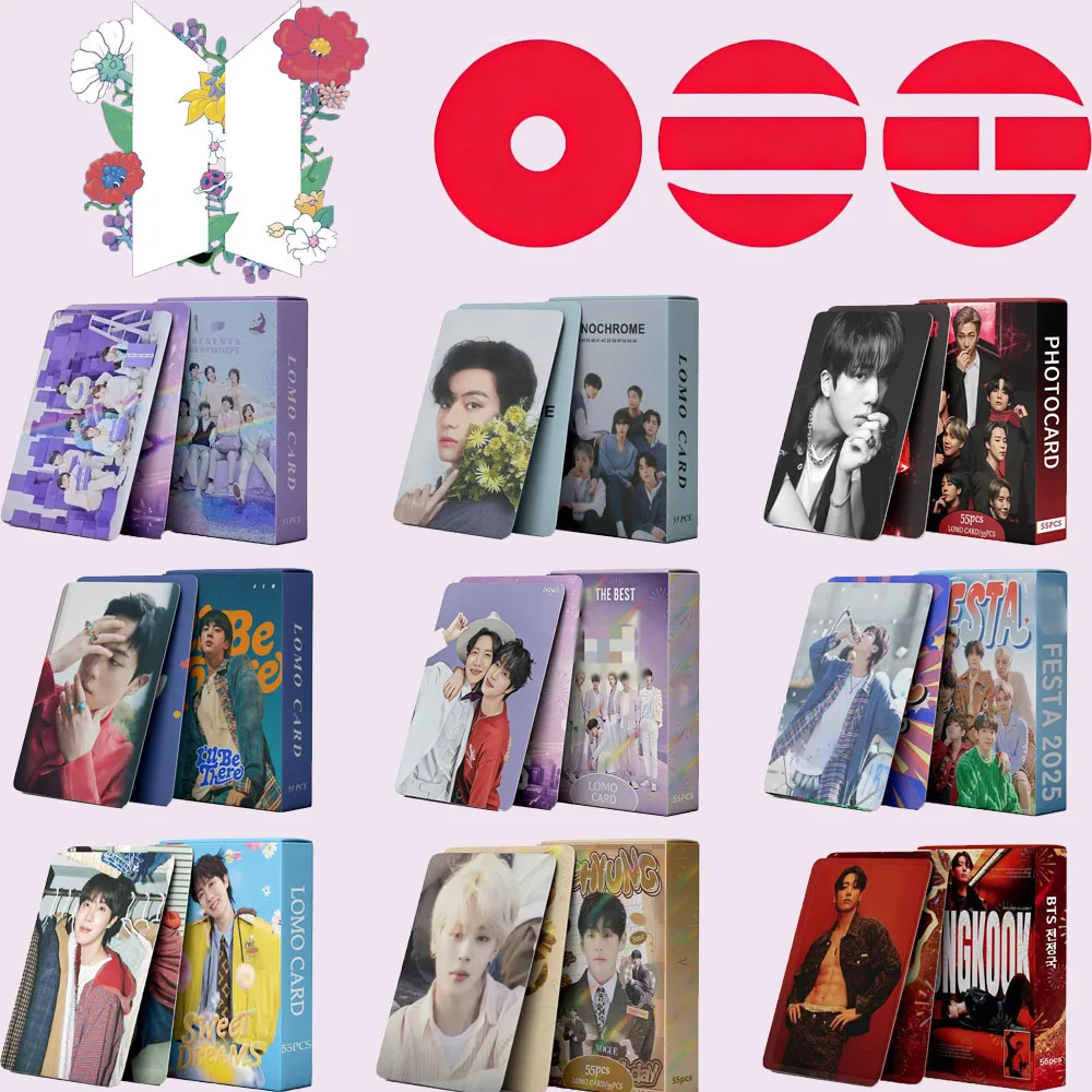 55Pcs BTS Lomo Cards RM JIN SUGA J-HOPE JIMIN V JUNGKOOK HD Photocards Kpop Idol Photo Cards Fans Collection Gift Postcard