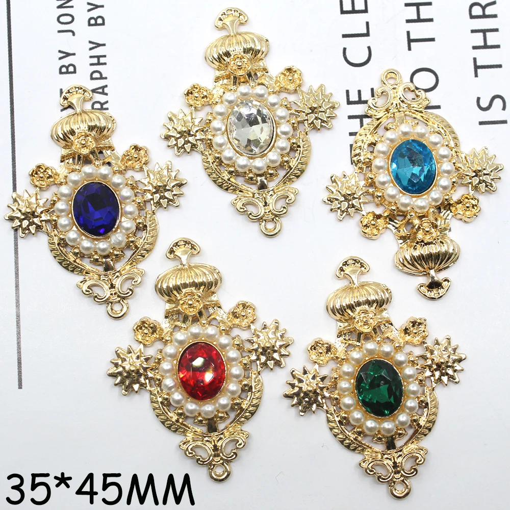 New Metal Brooch Pendant for Clothing Diamond Glass DIY Sewing Handwork Pearl Decoration Accessories Supplies 35x45mm 5Pcs per