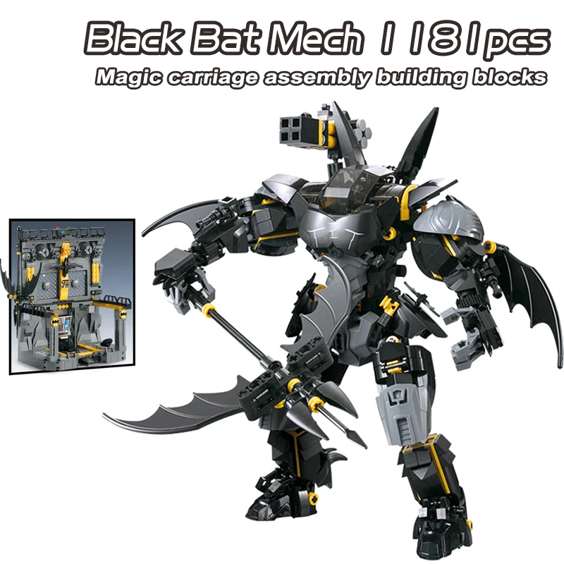 

1181pcs Superhero Series Black Bat Mech Robot Building Blocks Armored Battle Mecha Platform Bricks Toys For Kids Boys Gifts