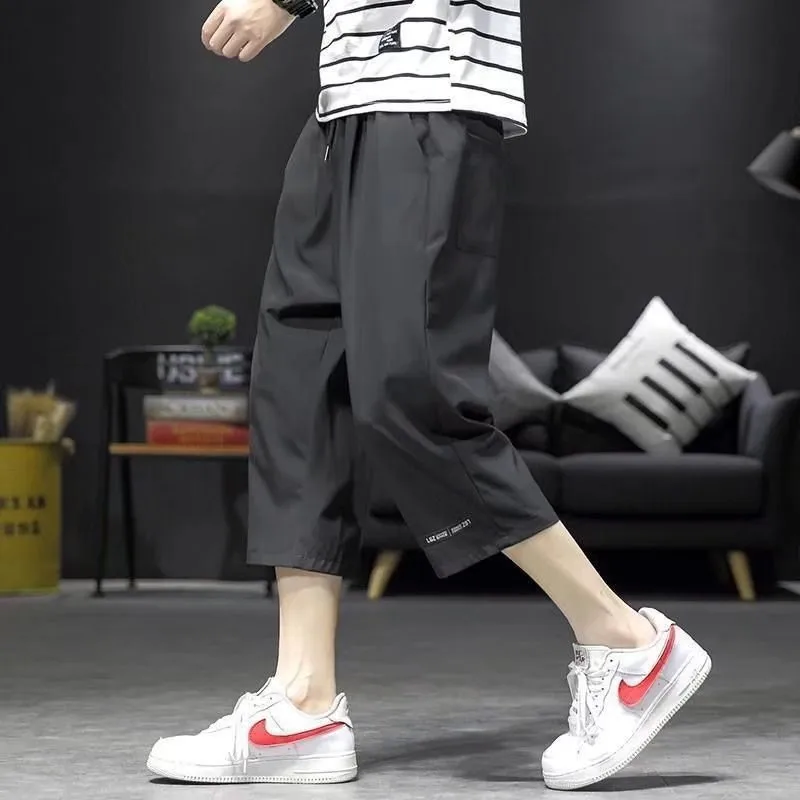 Summer 7-point Pants Men's Trendy Brand New Style Teenager Large Size Straight Five-point Quick-drying Beach Pants