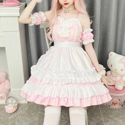 Abito Lolita dolce giapponese Anime Cat Girl Plus Size cameriera Costume Cosplay di Halloween Ruffles rosa abiti da festa principessa Kawaii