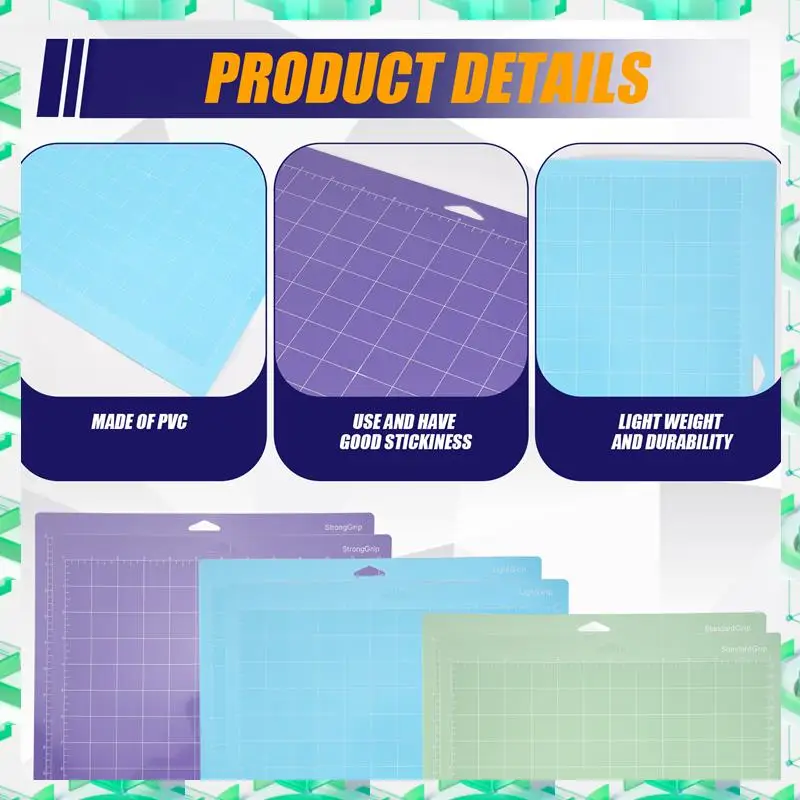 

Коврики для резки FIZP для Cricut Maker/Maker 3/Explore 3/Air 2/Air, упаковка из 6 штук (12X12 дюймов, стандартная ручка/легкая ручка/сильная ручка)