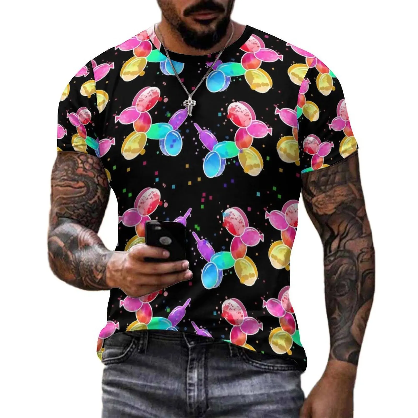 Couple Watercolor Balloon T-Shirt Dogs Print Vintage T Shirts Short-Sleeved Printed Tops Hot Sale Summer Plus Size Top Tees
