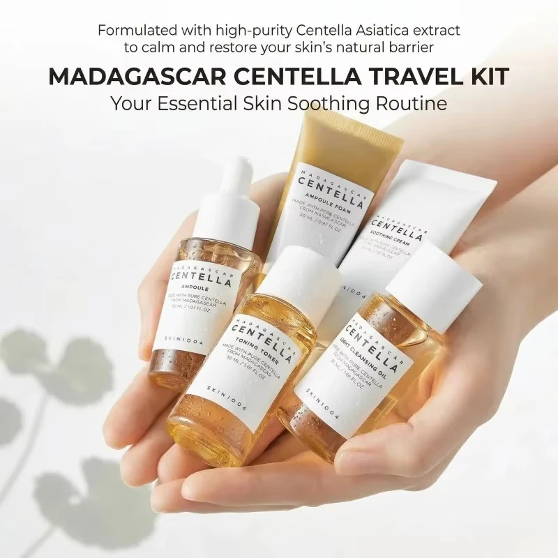 SKIN1004 Centella Asiatica Travel Skincare Set 5Pcs Calming Repair Sensitive Skin Barrier Moisturizing Complete Care Kit Gifts
