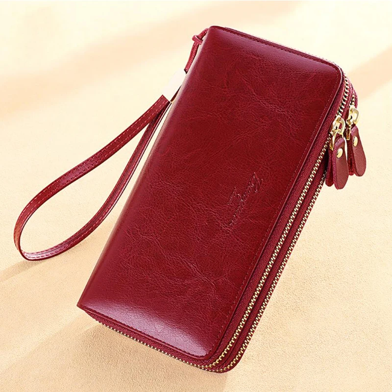 Genuine Leather Women Wallet 2024 Luxury Long Wallets for Women Large Capacity Clutch Bag Card Holder Purse Double Zipper Wallet