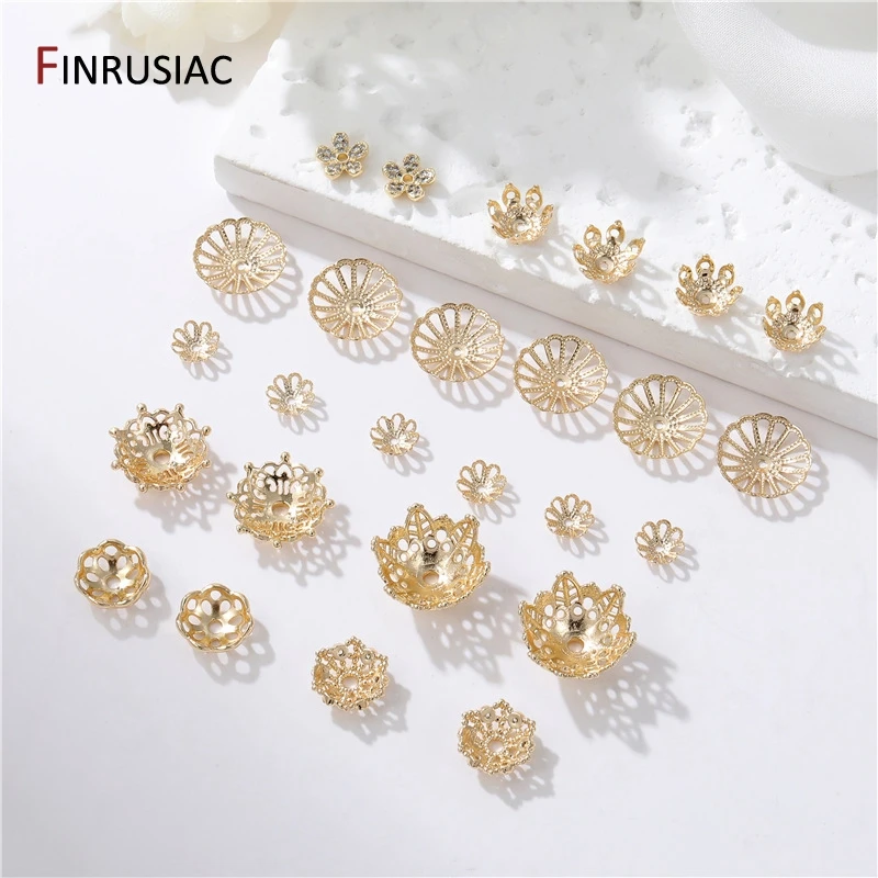 Perles de fleurs creuses en laiton plaqué or 14 carats, embouts pour bijoux, fournitures exécutives, accessoires de bricolage