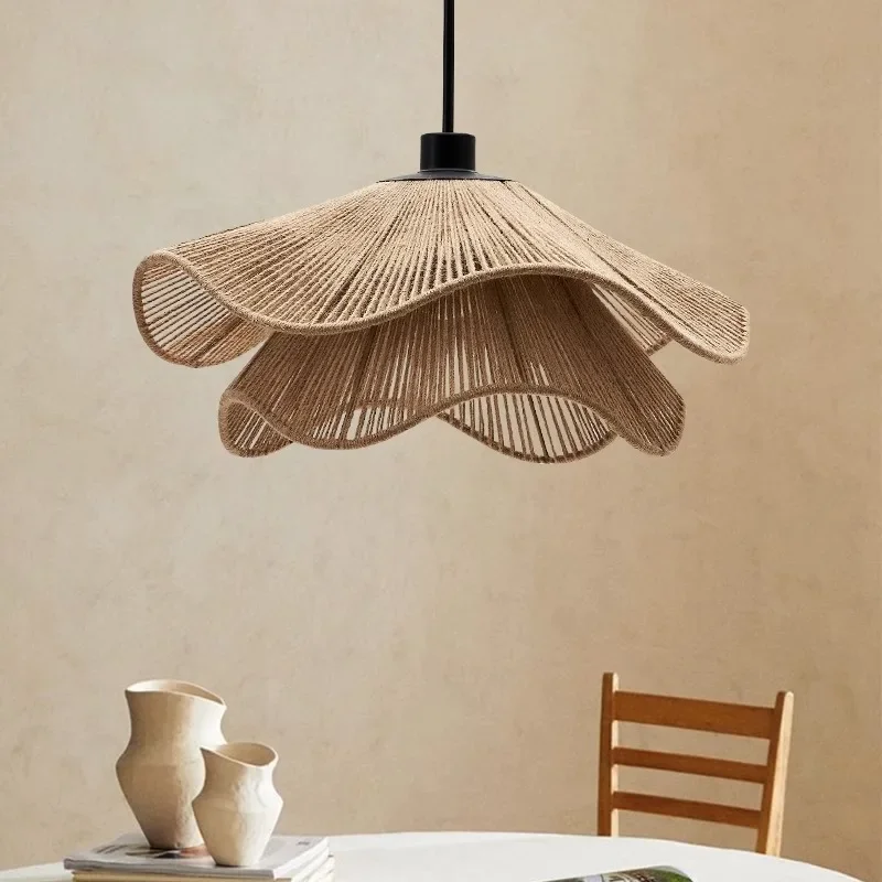 vintage rattan pendant lamp nordic wabi sabi luzes pendentes para restaurante quarto sala de estar lustre de chapeu de palha 01