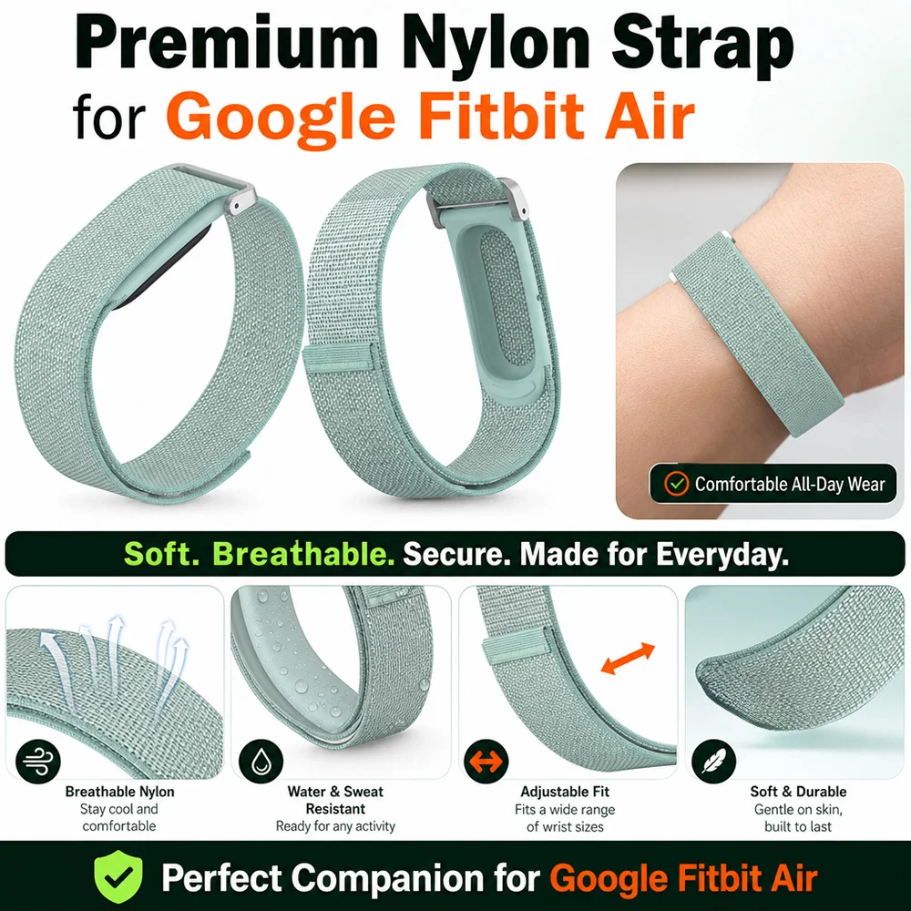 Offizielles gewebtes Nylon-Armband für Google FitbitAir, mit abgewickeltem Saum, langlebiges Sportzubehör für Google FitbitAir Training und Jogging.