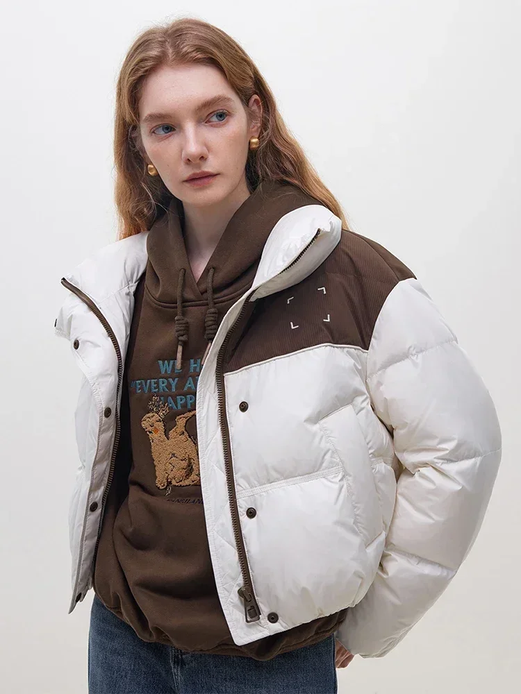 FSLE Casual Loose Style Bread Down Jacket for Women 2023 Winter Chic Sense Brown Beige Matching Short Trend Down Coats Female