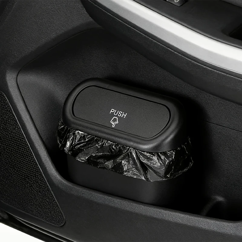 Push-Type Car Trash Bin, Leakproof Vehicle Waste Container with Lid, Universal Auto Garbage Holder