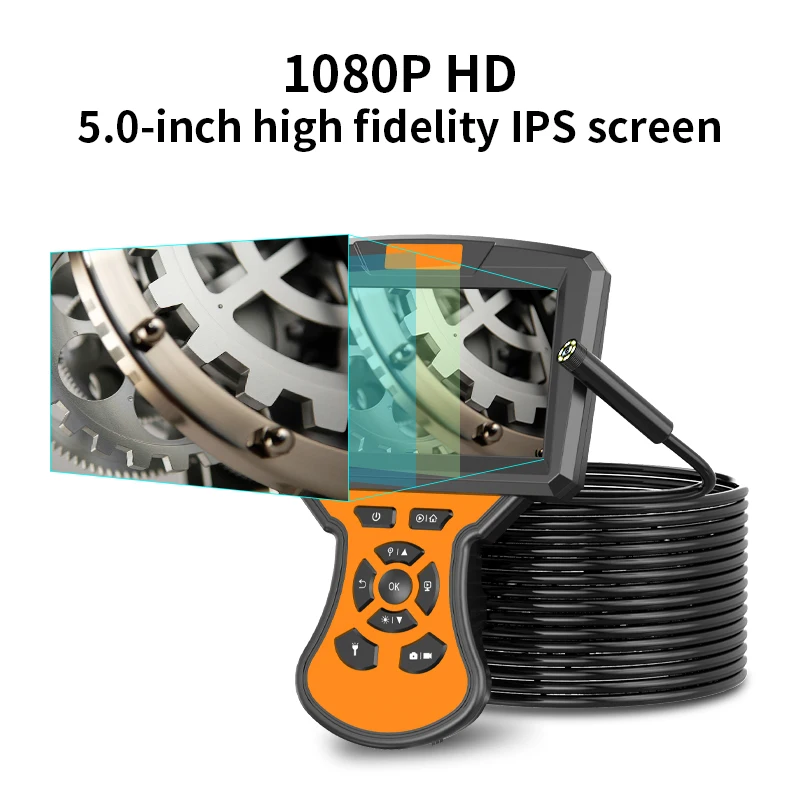 Handheld Industrial Endoscope Camera HD 1080P 5inch LCD Screen Snake Camera 1Meter Single/Double Lens Borescope Inspection Camer