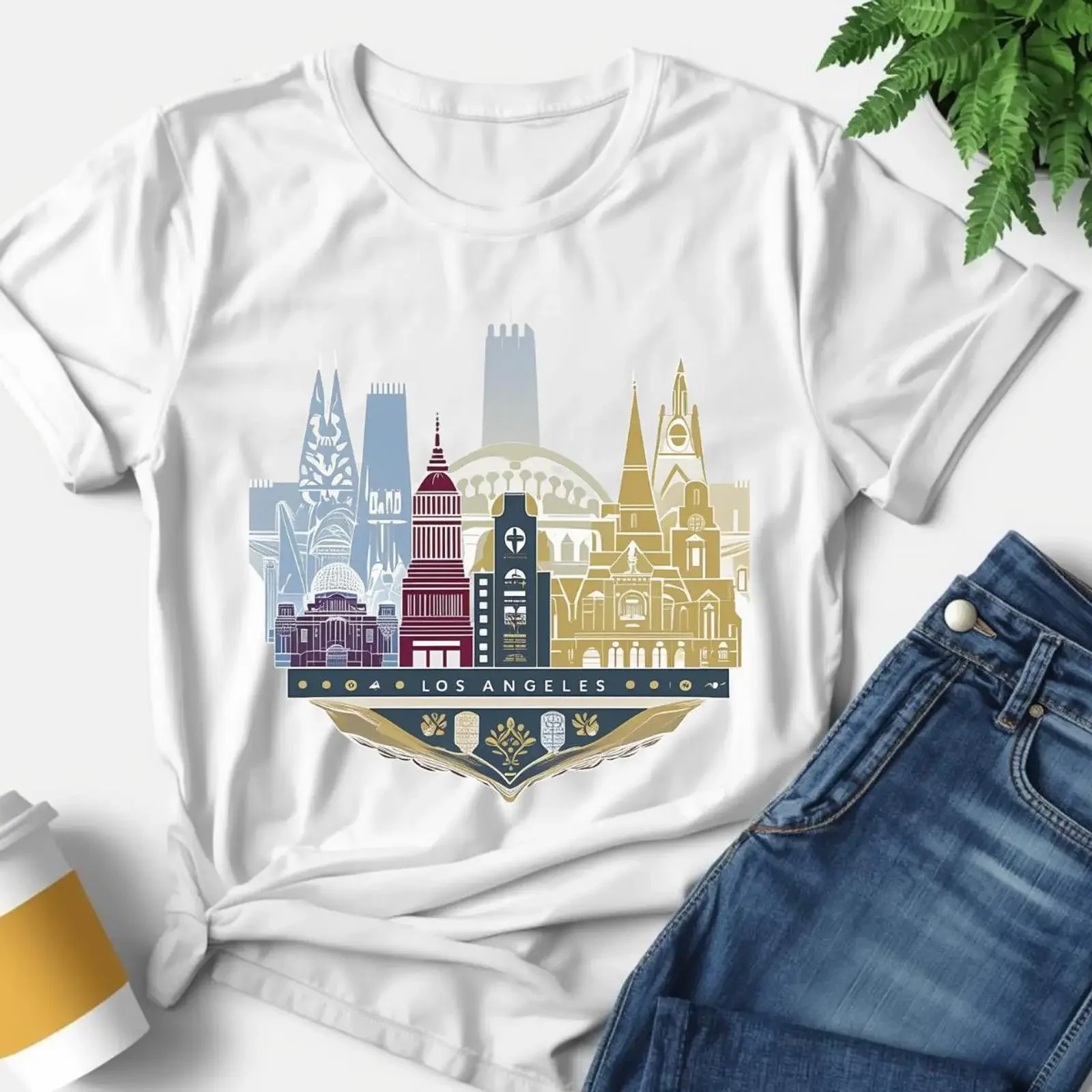 Los Angeles T shirt Style Souvenir vintage Washed Breathable Versatile graphic Casual Stylish fashion Comfortable Stretched