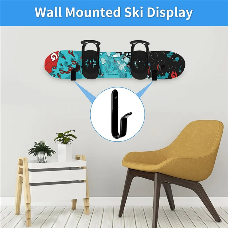 

4 шт. горизонтальные настенные стеллажи для сноуборда, настенные зажимы, вешалка для хранения, стеллаж для хранения лыжной доски-T34C