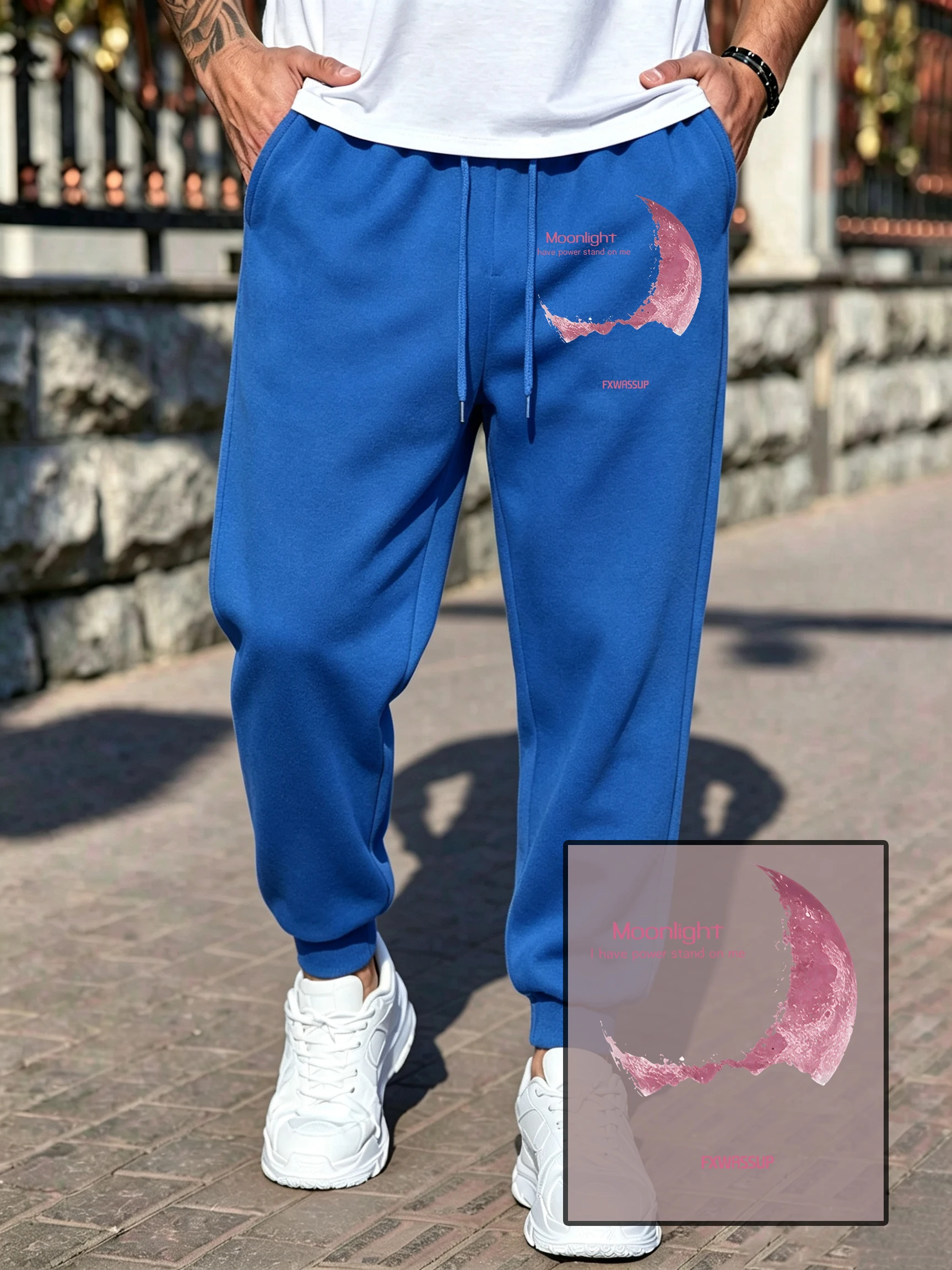 Moonlight I Have Powe Stand On Me Print Men'S Sweatpants Korean Trousers All-Match Fleece Jogging Clothes Pocket Autumn Pants