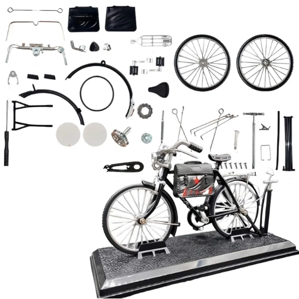 1:10 Scale Assembly Bicycle Model DIY Alloy Simulation Bike Model Kit Self Assembled Ornament Mini 28 Big Bar Bicycle