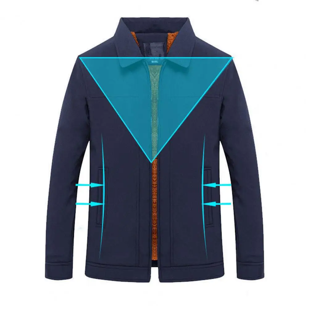 Men Winter Jacket Stylish Men\'s Lapel Jacket Thick Fleece Zipper Closure Casual Mid Length for Fall Spring Father Autumn Jacket