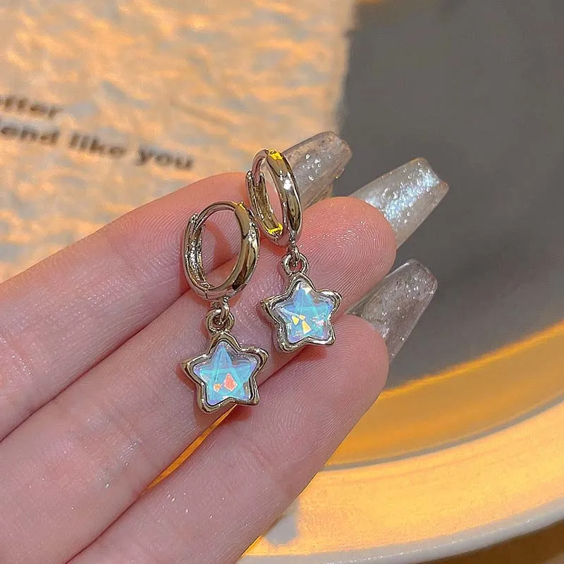 Kpop Y2K Pink Moonlight Stone Star Pendant Earrings