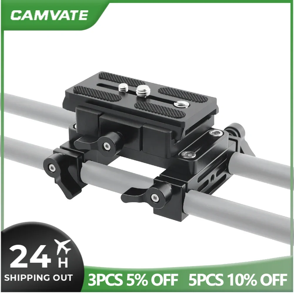 CAMVATE Manfrotto Quick Release Adapter Plate With Sliding Plate &Double 15mm Rod Holder For DSLR Camera Shoulder Rig Rod System