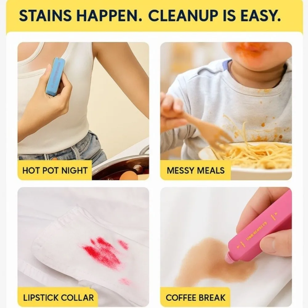 12ml Stain Remover Pen with Brush Head Double Head Design Oil Remover Stick Portable Water-free Emergency Stain Remover Shopping