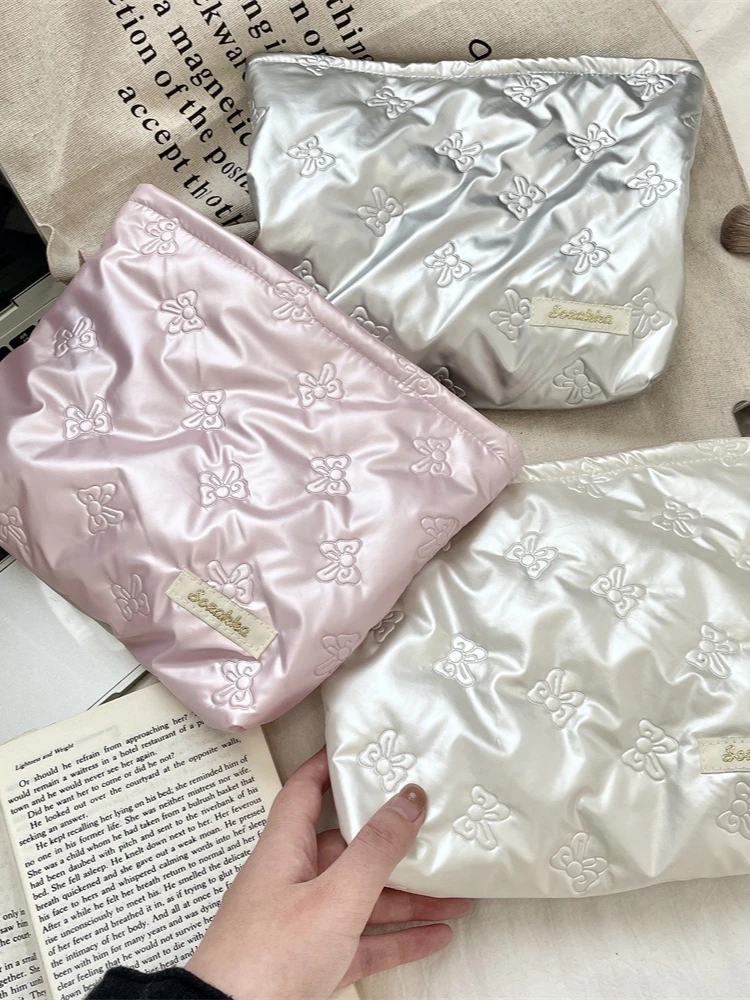 Kawaii Korean Quilted PU Heart Clutch Multi‑use Makeup Bag Skincare Coin Purse Portable Inner Storage Pouch for Daily Use