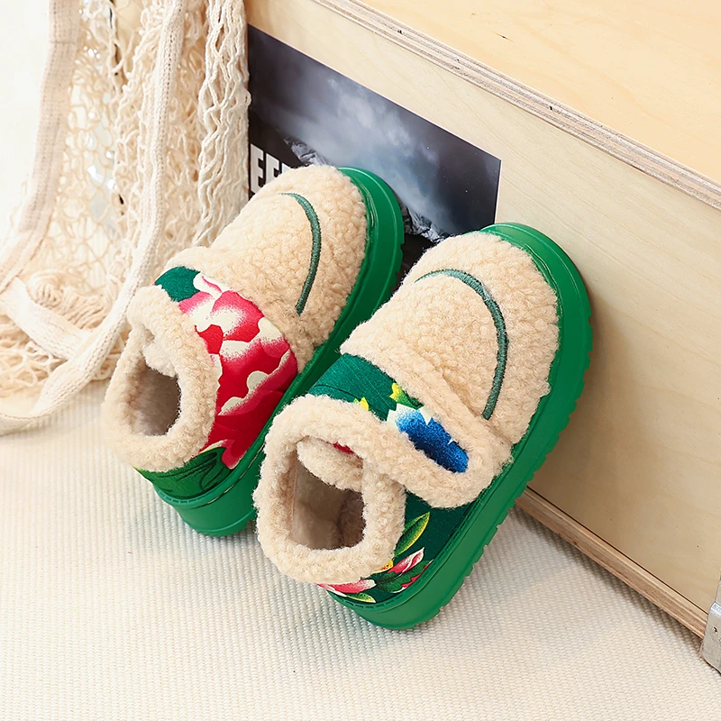 Kids Snow Boots Winter Cotton Slippers Furry Warm Anti-slip Ankle Boots Comfortable Thick Bottom Children Shoes Botas De Niña