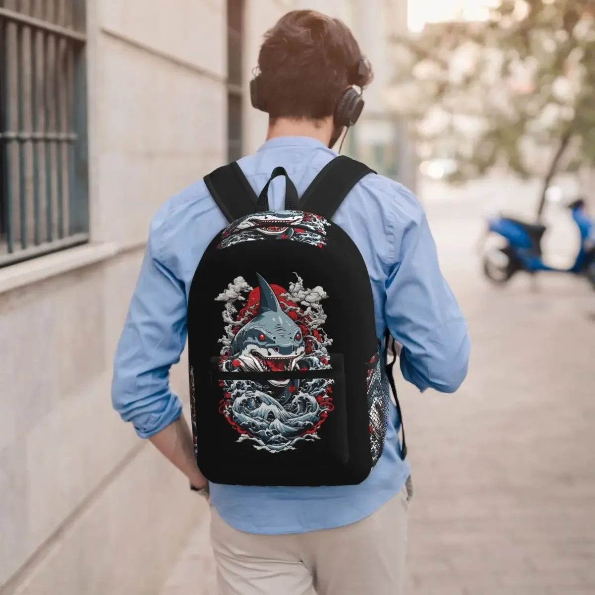 Great Shark Open Its Mouth Cartoon Student Backpack School Bag Hiking Travel Daypack for Men Women Bookbag Shoulder Bags