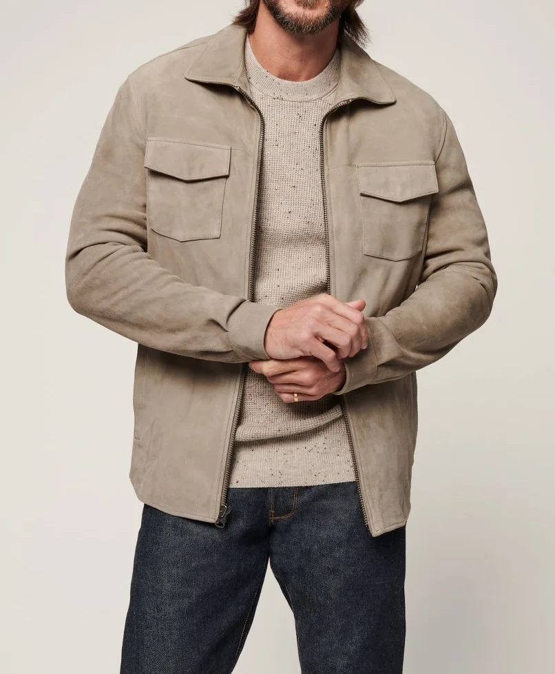 Retro Suede Lapel Jacket For Men Pilot Casual Solid Simple Loose Short Jacket Autumn And Winter