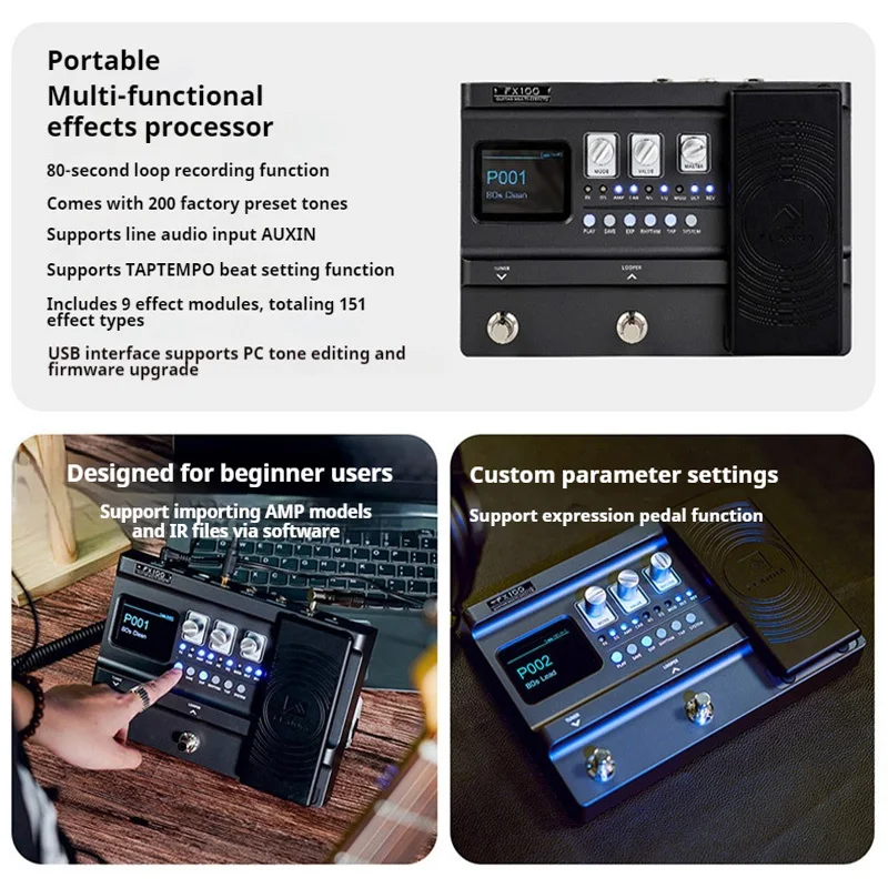 معالج احترافي متعدد التأثيرات لدواسة الجيتار الكهربائي مع 151 نوعًا من التأثيرات 200 إعدادات مسبقة لنمذجة تسجيل Looper Amp #4