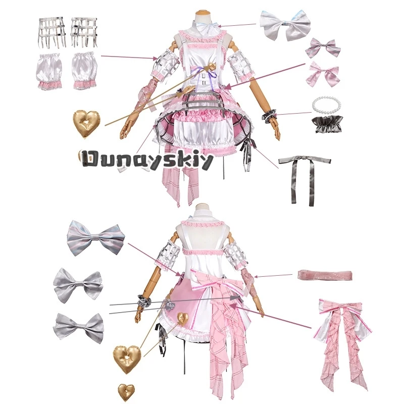 LWW17*Akiyama Mizuki Cosplay Costume PJSK Cute Pink Lolita Dress Party Suit Wig  Role Party Lolita Halloween Carnival Uniforms