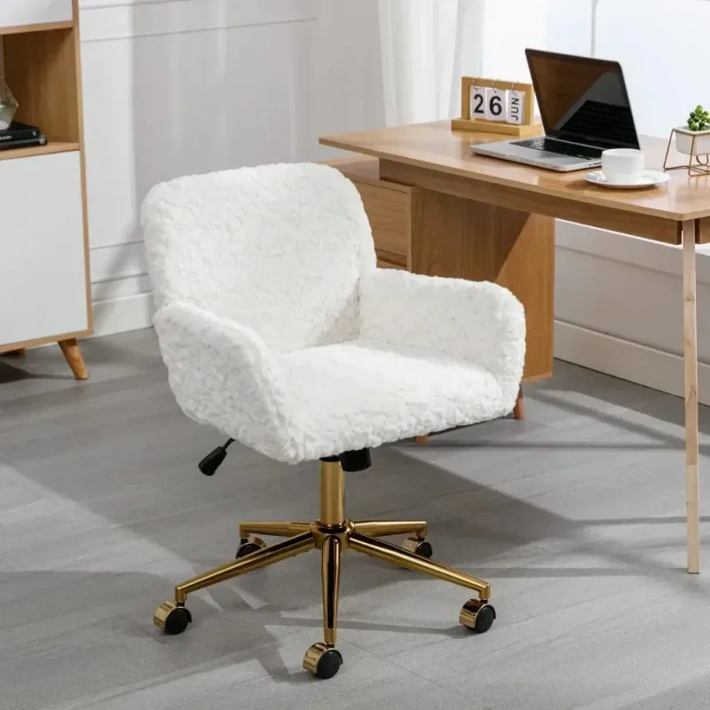 Office Chair Artificial Rabbit Hair Home Office Chair with Golden Metal Base Adjustable Desk Chair Swivel Office Chair Vanity