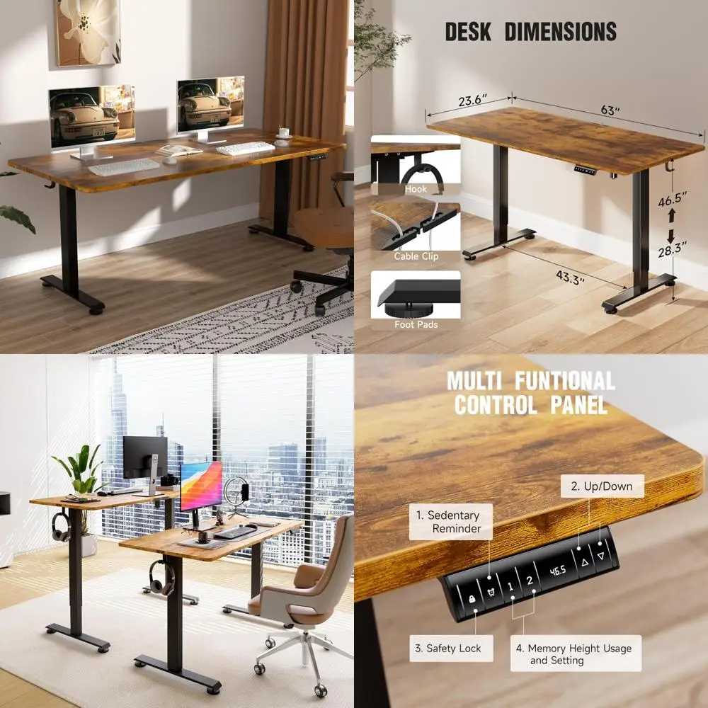 

63 Electric Height-Adjustable Desk, Standing and Sitting Wood Top Office Desk for Home and Work, Computer Table