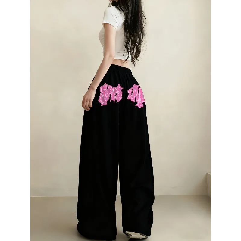 Women's Y2K Streetwear Wide-Leg Pants with Pink 