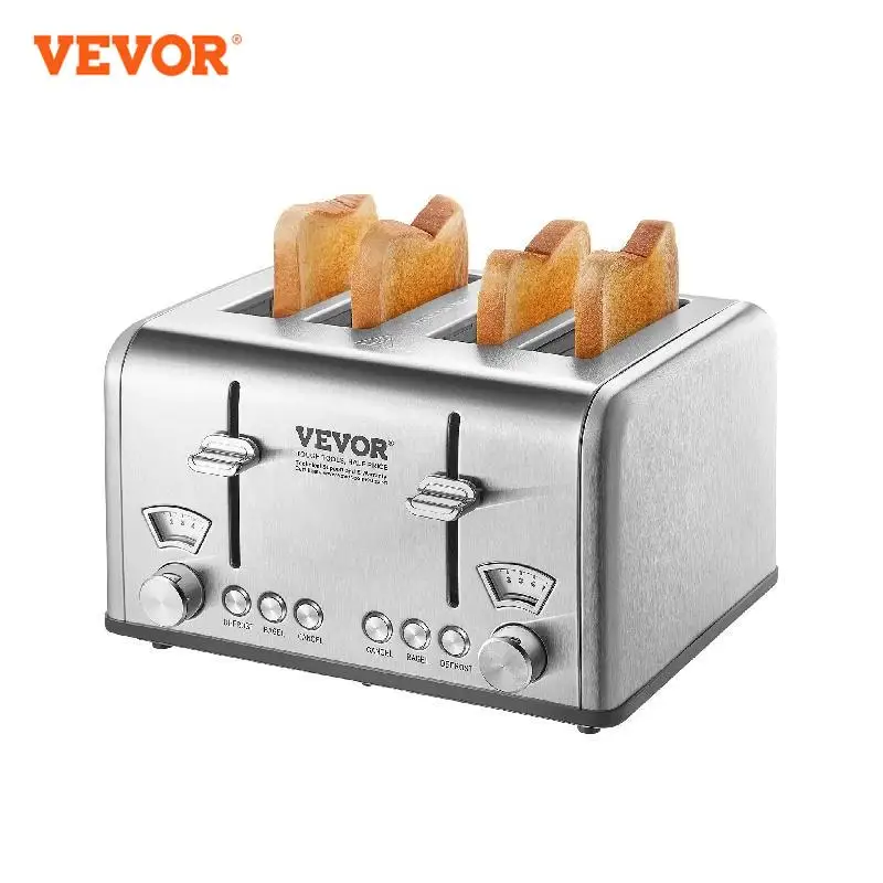 

VEVOR Retro Stainless Steel Toaster 4 Slice 1625W 1.5Inch Extra Wide Slots Toaster with Removable Crumb Tray 6 Browning Level