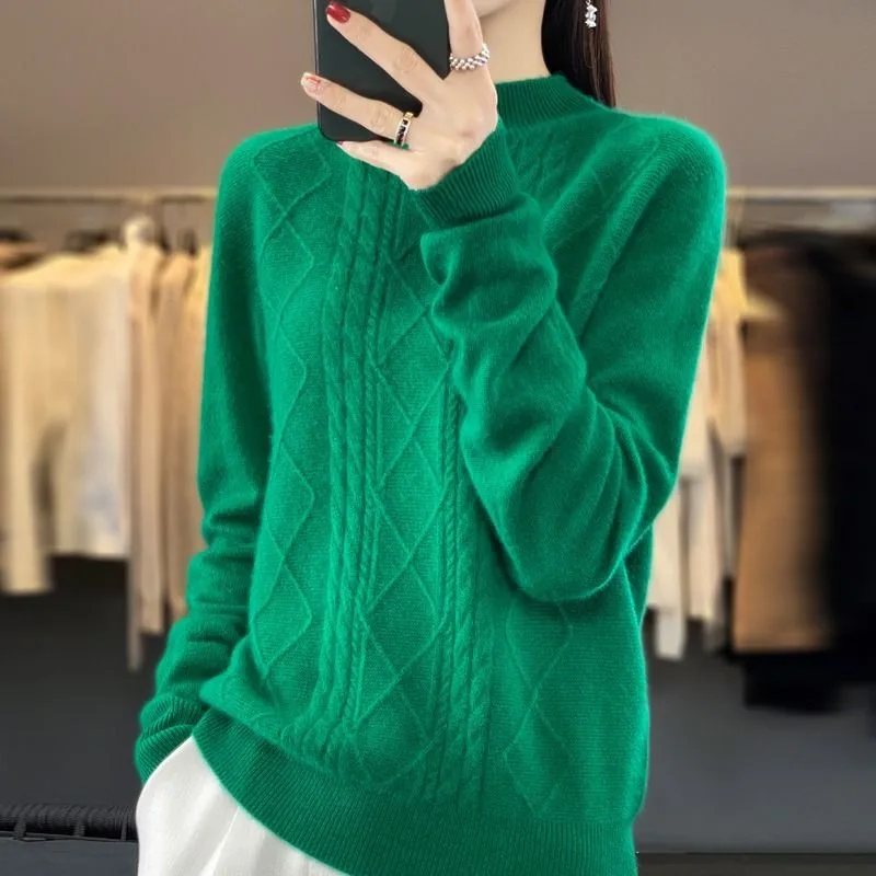 

New Style Wool Sweater Half Turtleneck Thickened Long Sleeves Lazy Style Loose Knitted Bottoming Shirt for Women