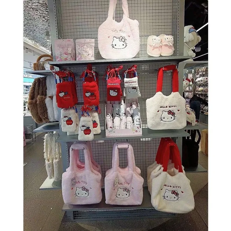 

Kawaii Sanrio Cute Plush Handbag Girlish Heart Cartoon Autumn Winter Hello Kitty Crossbody Bag Children Birthday Gifts for Girls