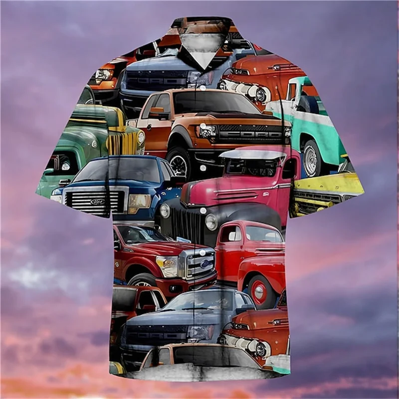 Hawaiian Vintage Auto 3d Shirt Heren Loszittende Kleding Zomer Ademende Top Korte Mouwen Sneldrogende Casual Herenkleding