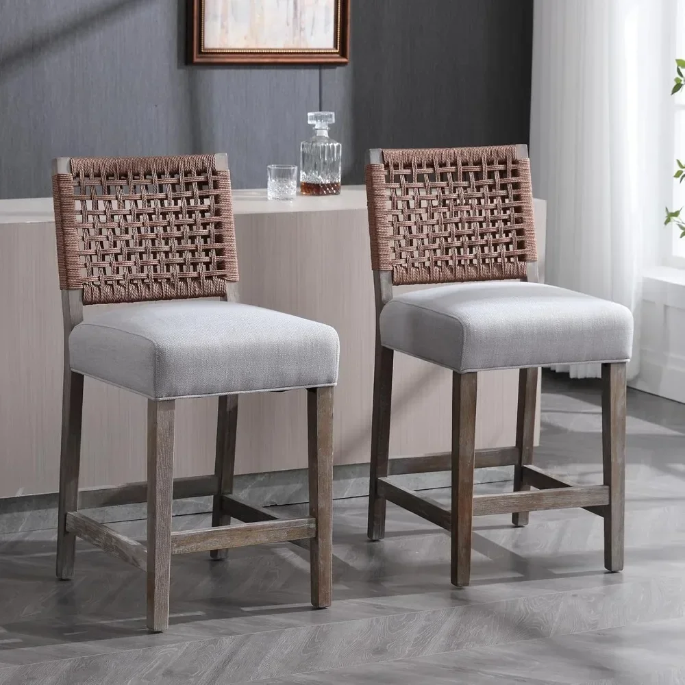 27-in Counter Height Stools Mid-Century Modern Armless BarStools with High Rattan Back