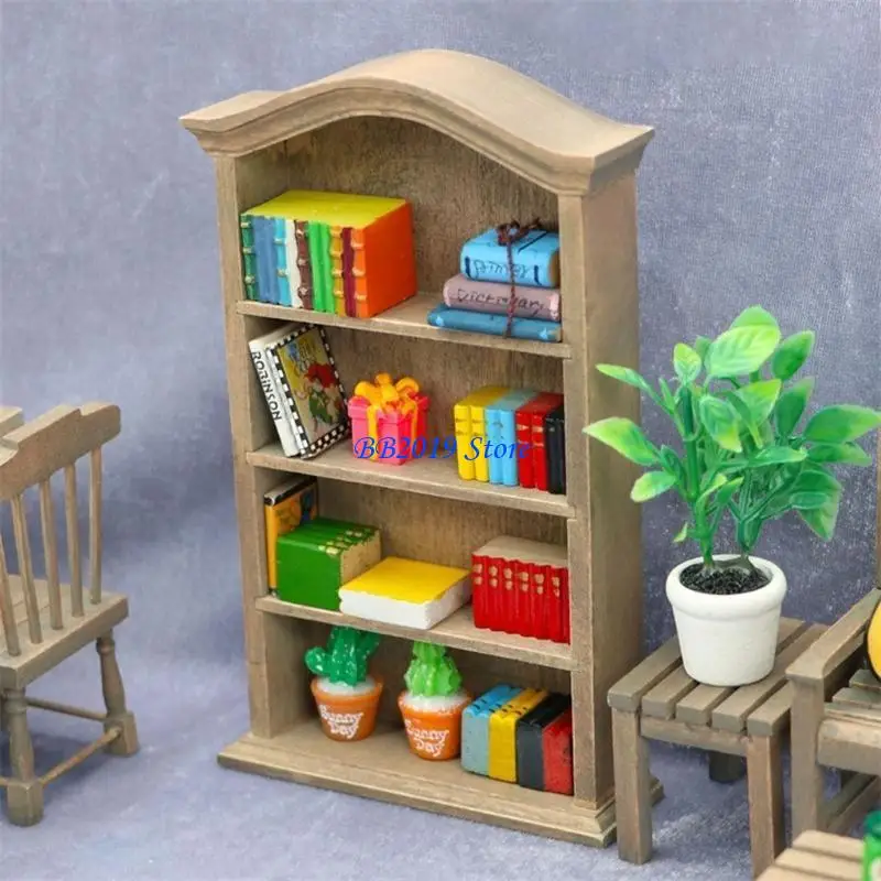 Q0KB 1/12 Puppenhaus Dekoration Zubehör Buch Rack Model Kinder Puppen Spielzeugmöbel