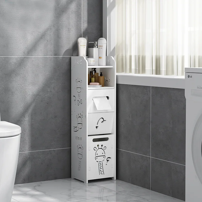 Compact Bathroom Storage Cabinet: Thin Corner Floor Vanity Organizer Narrow Bath Sink Solution Space-Efficient.