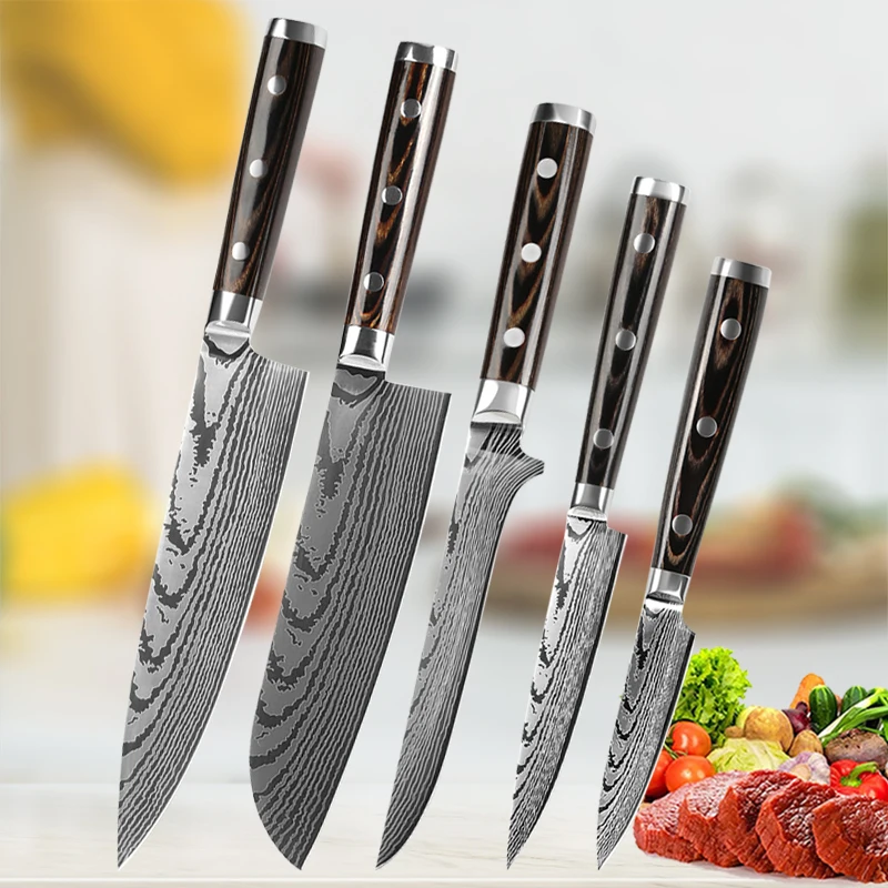 

Yanagiba Santoku Knife Set Fish Fillet Sushi Knives Raw Slicing Chef Knives Cleaver Stainless Steel Salmon Knife