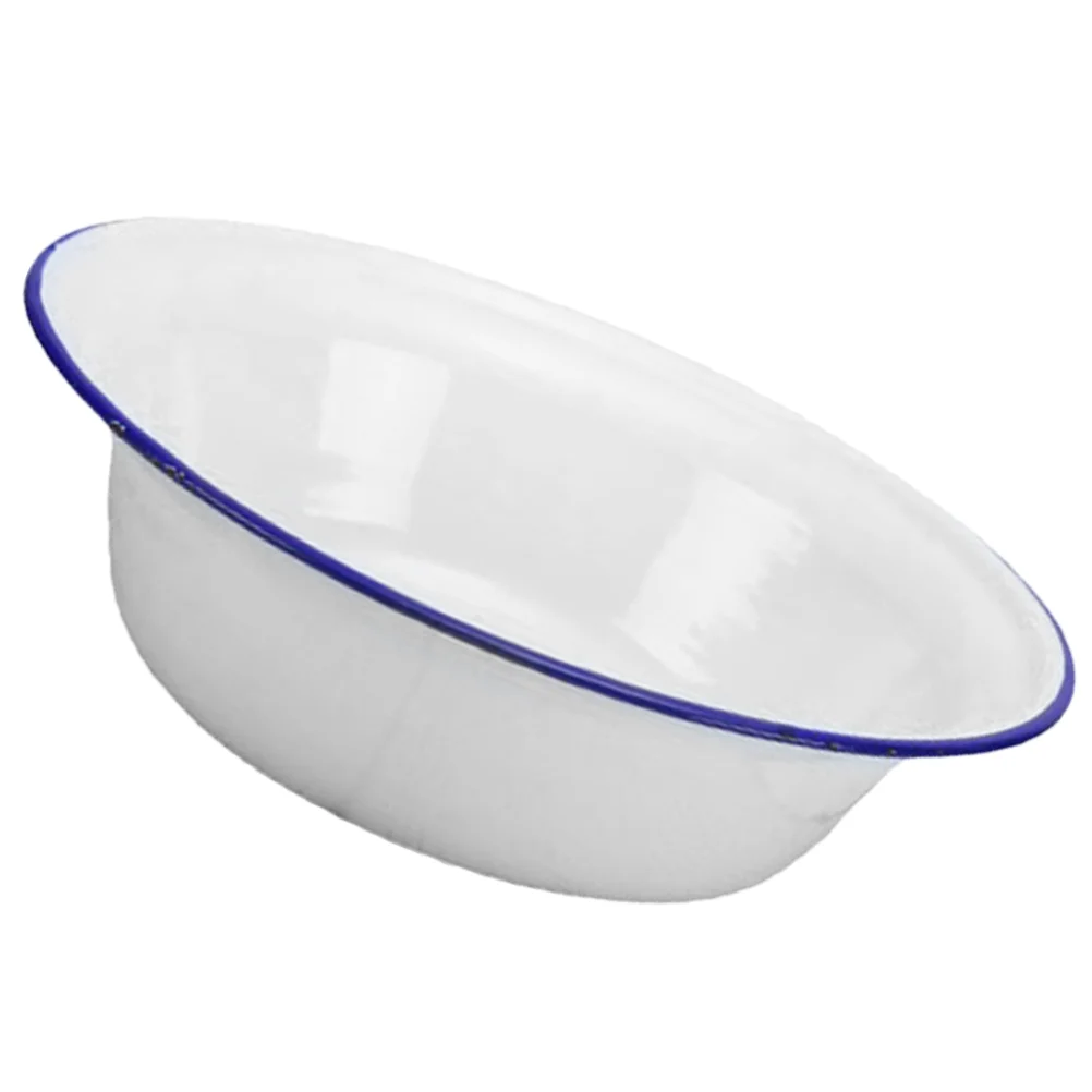 

Old-fashioned Enamel Bowl Home Curled Edge Vegetable and Fruit Basin Soup Salad Pasta Dough Mixing Vintage Enameled Enamelware