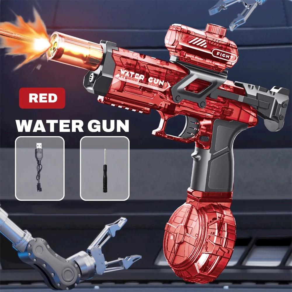 High Pressure Electric Water Gun Toy Spray Flame Effect Large-Capacity Watergun for Summer Outdoor Beach Pool Garden Fight Games