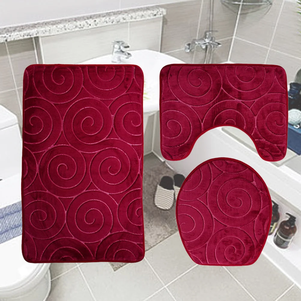 

Embossed Three Piece Bathroom Rug Set Soft Skin-Friendly High Absorption Non-Slip Backing Bathroom Mats For