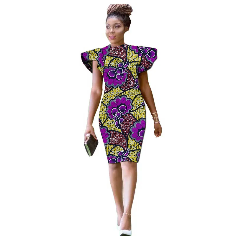 Elegant Slim Fit African Fashion Print Dress With Lotus Leaf Sleeves Tailor Design Women's Ankara Outfit Customized