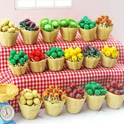 1:12 Mini Simulation Artificial Fruits and Vegetables Doll House Vegetable Bamboo Basket Miniature Accessories for Children