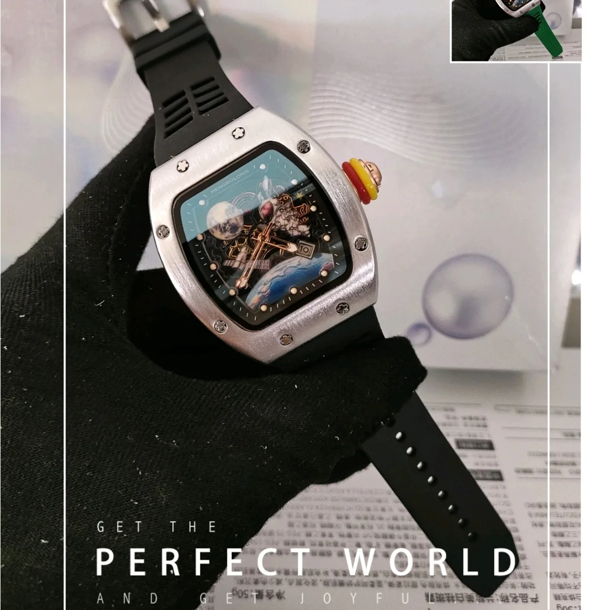 HENGBOLONG Hot Fashion Men's Quartz Watch Blue Tourbillon Waterproof Luminous Watch Moon Satellite Astronaut Outer Space Watch