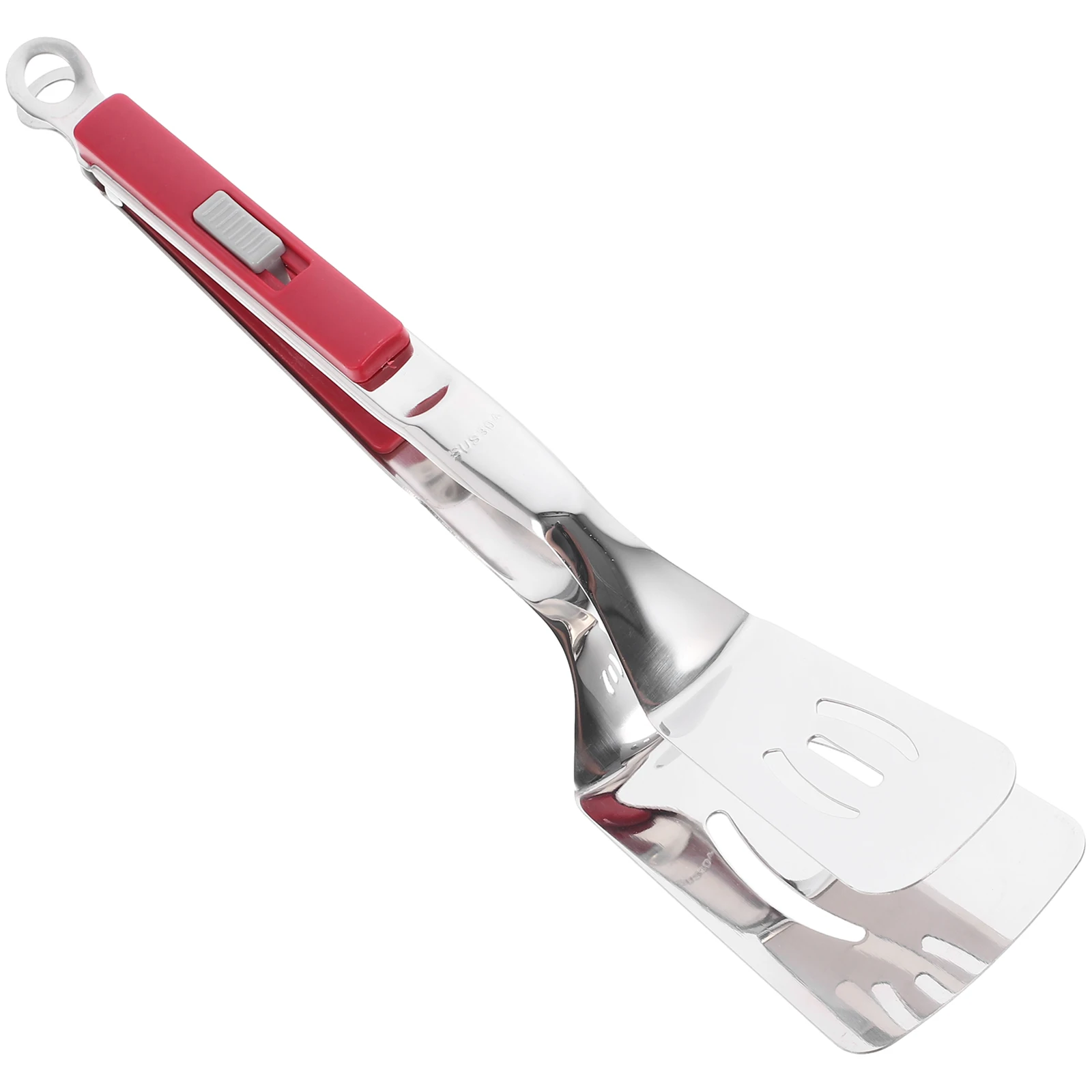 

304 Stainless Steel Sliding Lock Steak Tongs Red Nonstick Kitchen BBQ Fish Vegetable Frying Shovel Multi Functional Cooking Tool